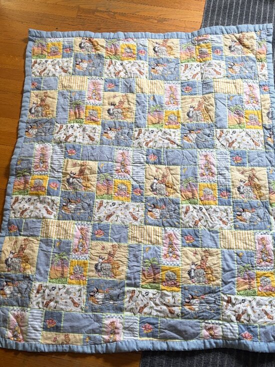 Hand Crafted Other - Baby Quilt Vintage Handmade Safari Theme Hand Stitched 39” x 49”